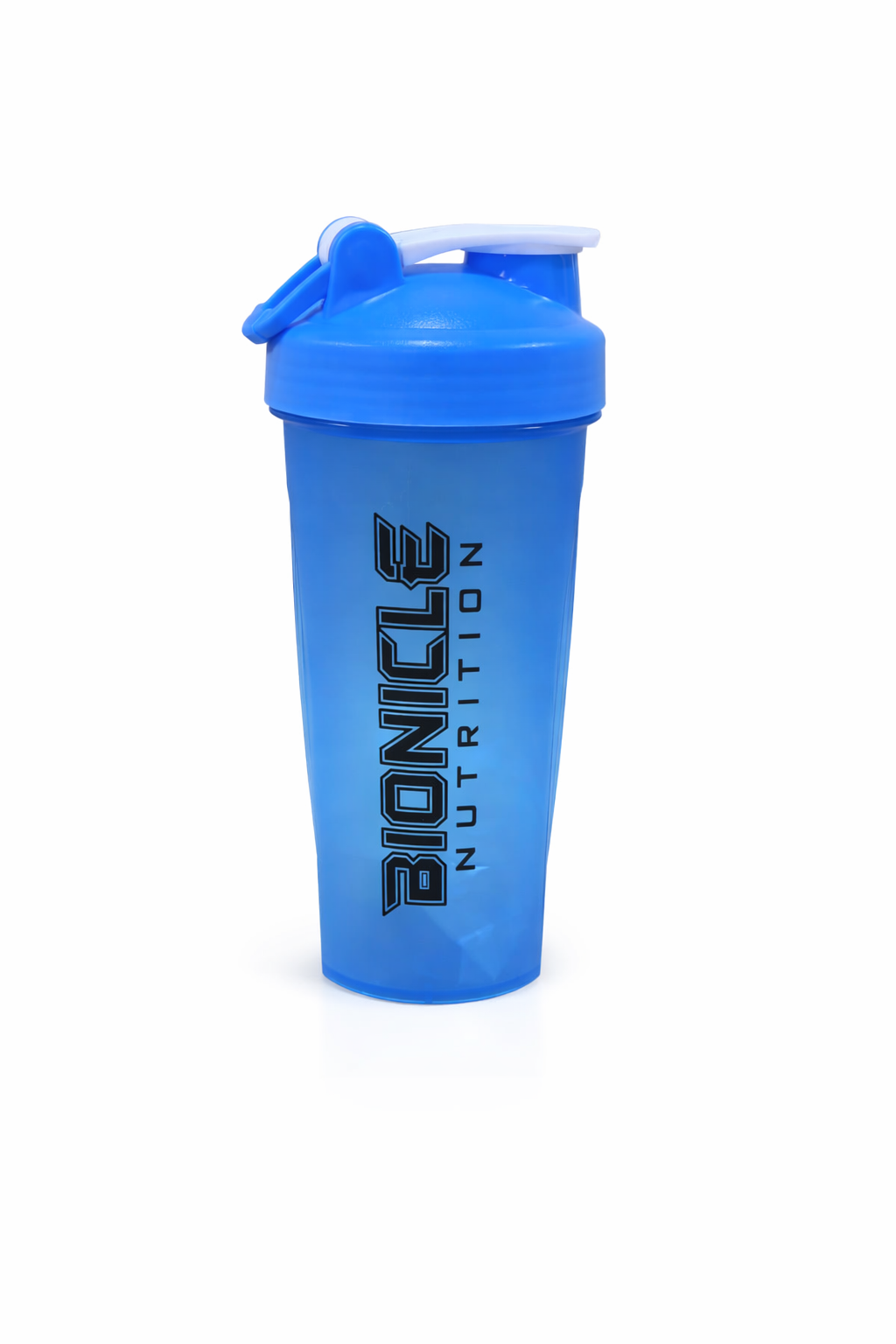 Blue shaker bottle with 'Bionicle Nutrition' branding on a white background